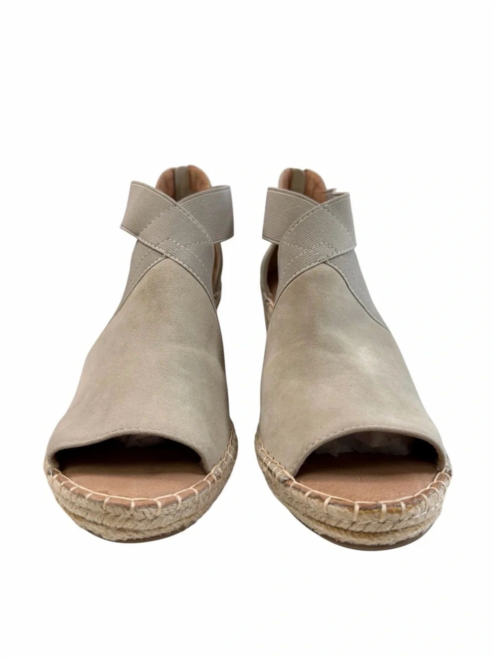 Gentle Souls Colleen Cross Elastic Espadrille Wedge Sandals Suede Taupe 9.5